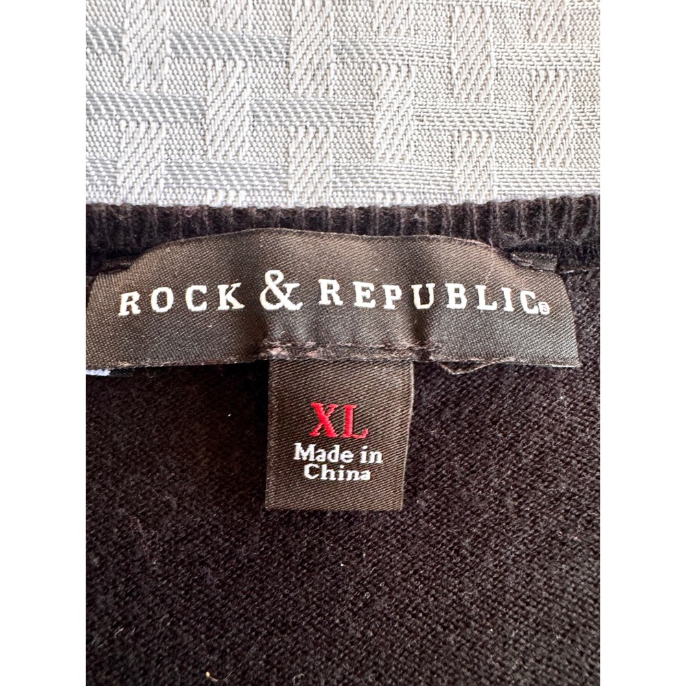 Rock & Republic Black Rhinestone Cross Sweater XL Gothic Grunge Studded Top - Picture 2 of 9